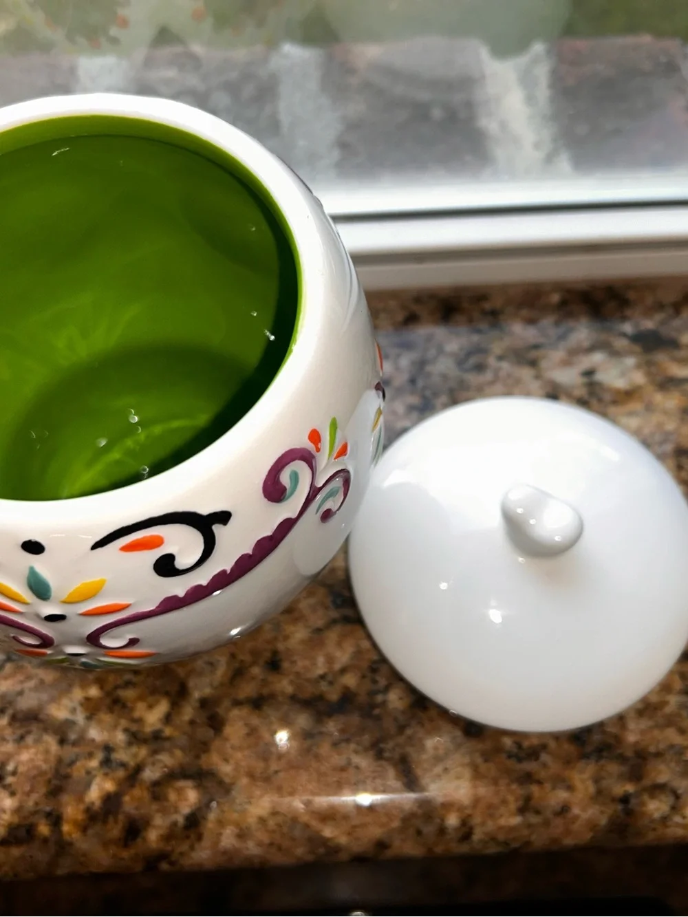 Day of the Dead Ceramic Skull Jar woth green painted interior